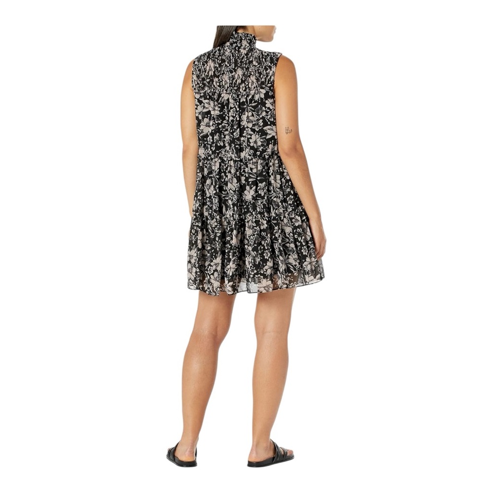 Just Taylor Sleeveless Mock Neck Smocked Floral Print A-line Chiffon Dress, Sz14 - Picture 2 of 15